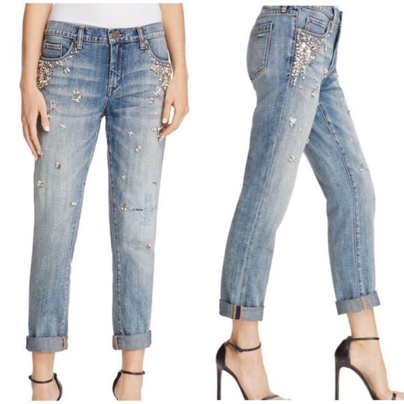 [BLANKNYC] Embellished Girlfriend Crop Jeans | SZ 25 - Picture 1 of 13